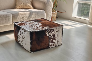  Faux fur cowhide pouf ottoman stool