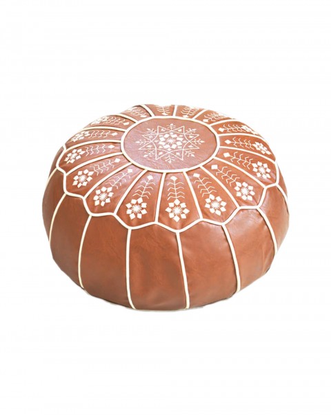 Round Leather Pouf Cover Ottoman Faux Leather 23” x 13” Foot Rest Storage Solution Bean Bag Chair for Living Room