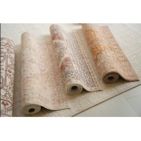 Washable beige Medallion Rugs Low Pile Distressed Floor Carpet Retro Accent Rug for Living Room Bedroom Kitchen Dining Table Home