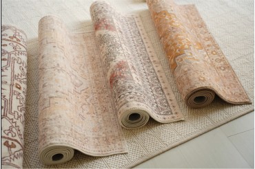 Washable beige Medallion Rugs Low Pile Distressed Floor Carpet Retro Accent Rug for Living Room Bedroom Kitchen Dining Table Home