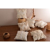 Boho handmade cream cotton throw pillow