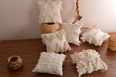 Boho handmade cream cotton throw pillow